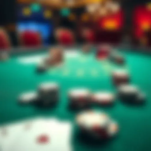 A poker table featuring chips and cards, representing a game suited for beginners with a bankroll of 5,000 reais.