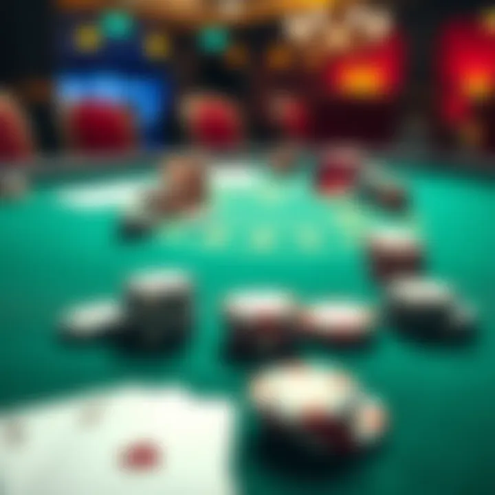 A poker table featuring chips and cards, representing a game suited for beginners with a bankroll of 5,000 reais.