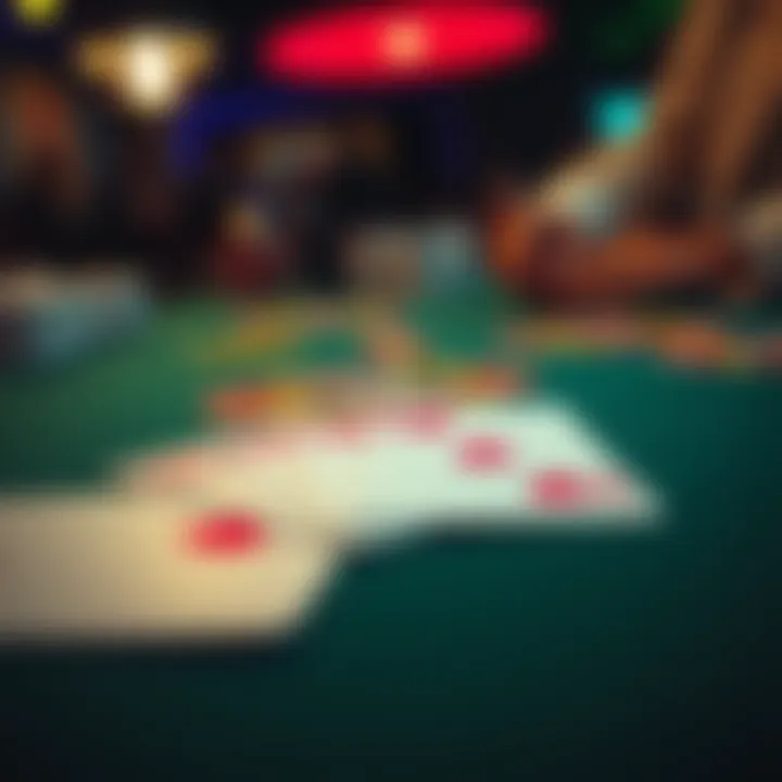 A close-up of a poker table showing a hand of cards, including the 6 of hearts, in play.