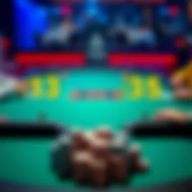 Two poker tables side by side, one labeled 1/3 and the other 3/5, with players engaged at each table, chips stacked in front of them.