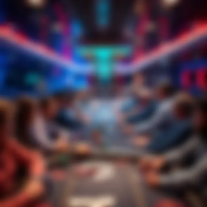 Crowded poker table on a cruise ship with players waiting and looking frustrated
