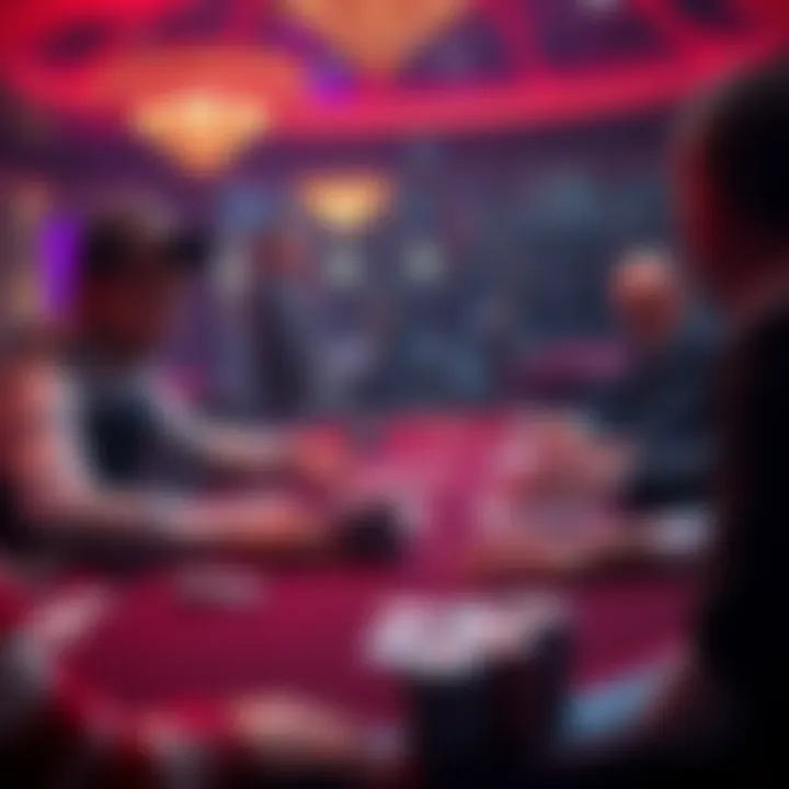 Poker table with a dealer and players A poker table scene showing a dealer dealing cards to players, with one player looking concerned about the rules being broken