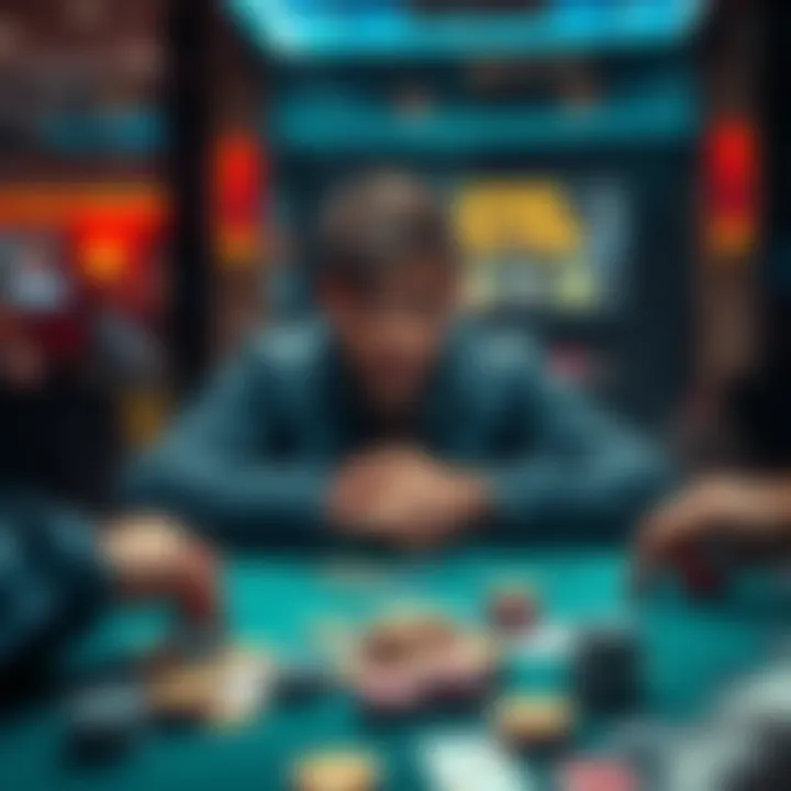 A player sits at a poker table with a defeated expression, surrounded by cards and chips, reflecting on a significant loss.