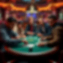 Group of friends playing poker at a table, focused on their cards and enjoying the game