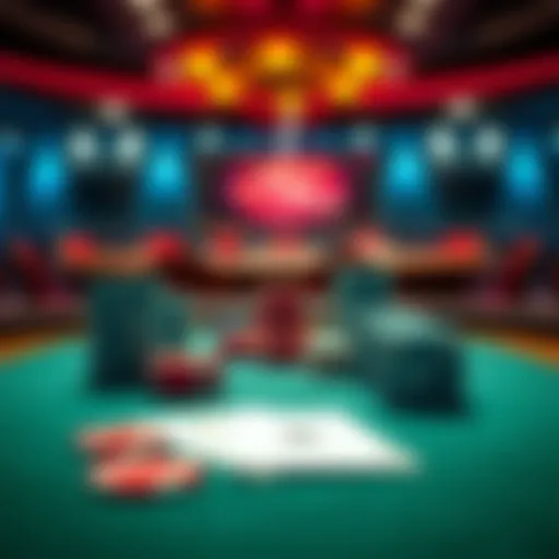 Poker Table with Chips and Cards A poker table displaying stacks of chips and playing cards during a low-stakes game