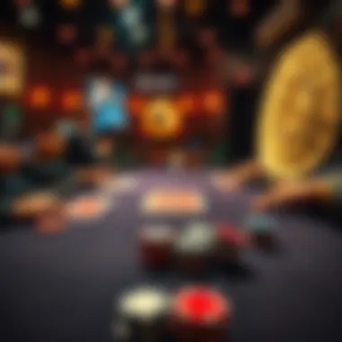 A poker table featuring low stakes chips and players engaged in a friendly game in a London setting
