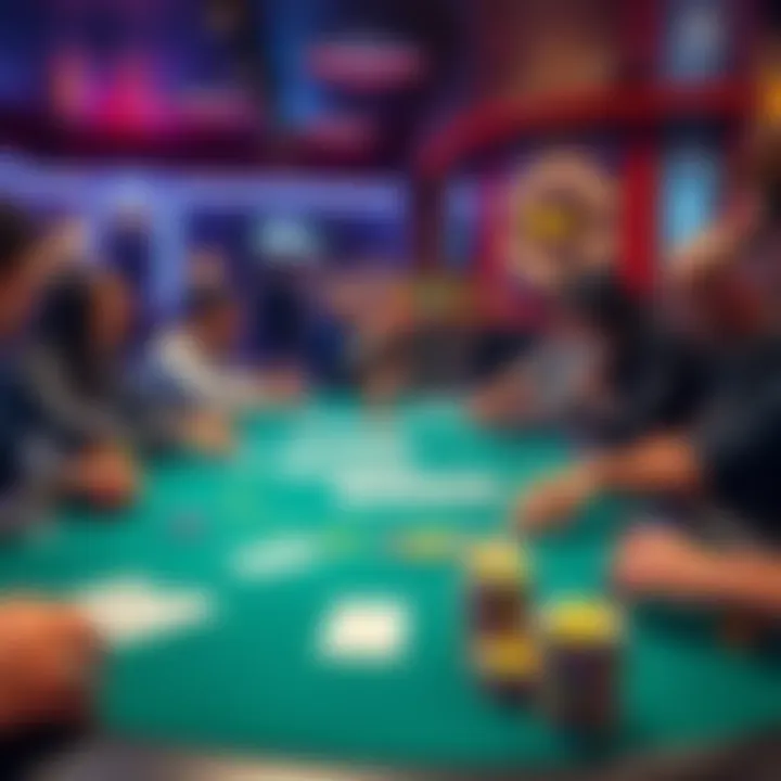 A lively poker table with players engaged in a game at Magic City Poker Room in Miami, highlighting rake fees on the table.