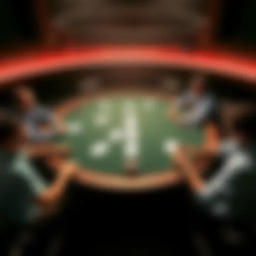 A poker table featuring several players engaged in a multiway pot, focusing on strategy and decision-making from the button position