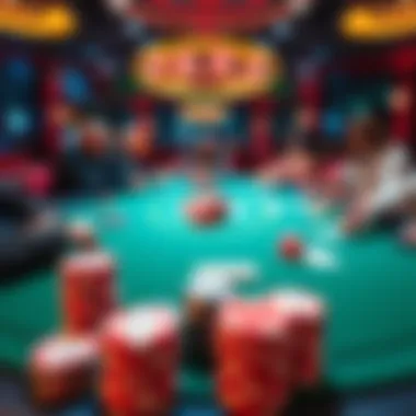 A poker table set at Parx with players engaged in a game of PLO and NLH, focusing on stacks of chips and cards in play.