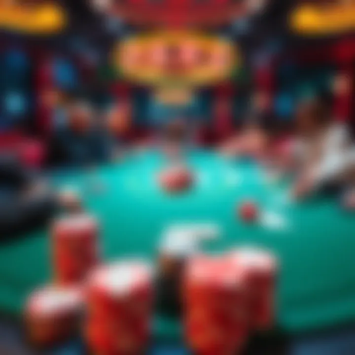 A poker table set at Parx with players engaged in a game of PLO and NLH, focusing on stacks of chips and cards in play.
