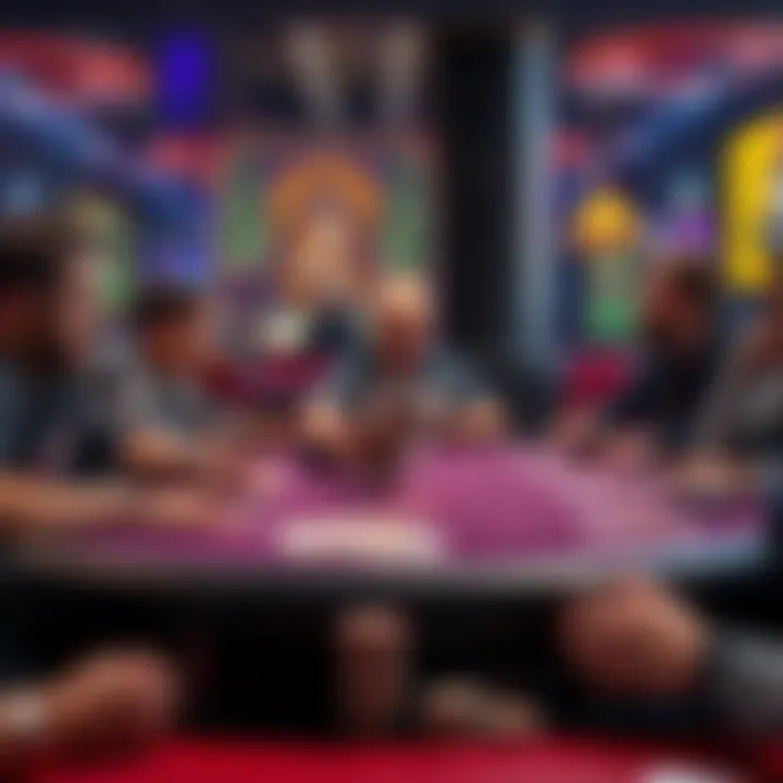 A tense moment at a poker table where one player is slow rolling, holding their winning hand while others look on in surprise.