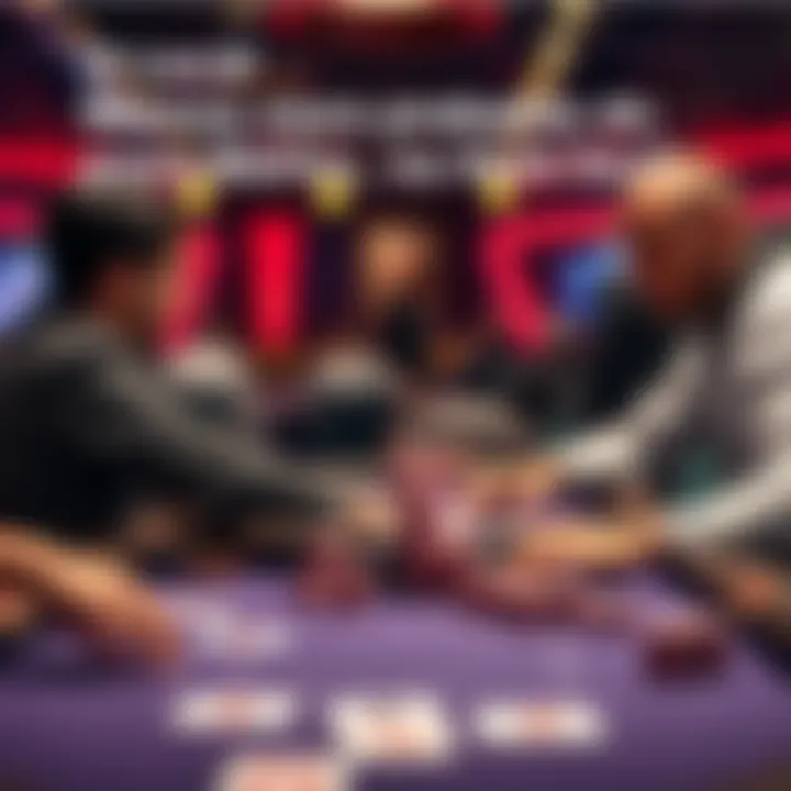 Poker table with players Two players at a poker table with cards and chips, focusing on the big blind position