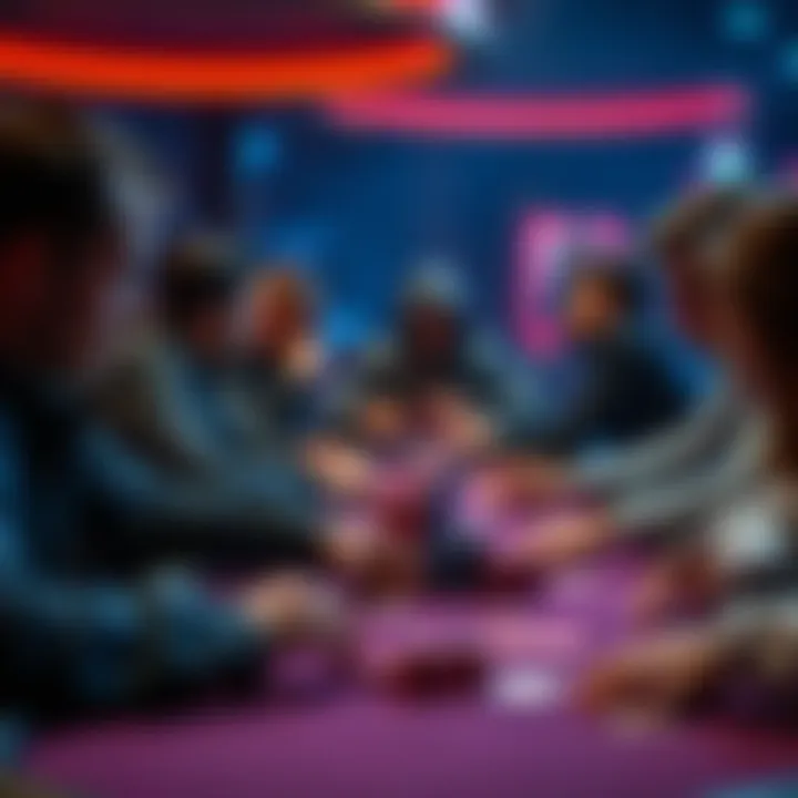 A group of poker players analyzing their hands at a table, with chips and cards in front of them, showcasing concentration and strategy in PLO.