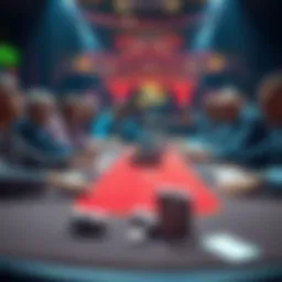 A lively poker table showing players engaged in a game, some betting large amounts, representing strategies against passive players.