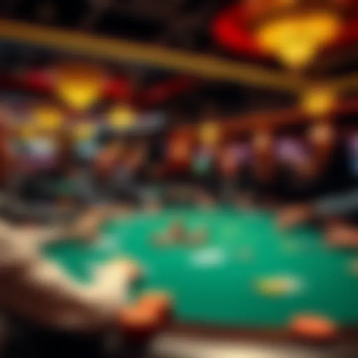 Players at a poker table in the Rivers Casino poker room in Philadelphia, with cards and chips visible