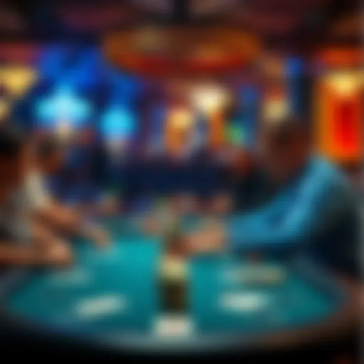 A poker table scene at Harrah's Cherokee with players engaged in a game, one player looking uncomfortable due to an unpleasant odor from another competitor, highlighting the atmosphere of the casino.
