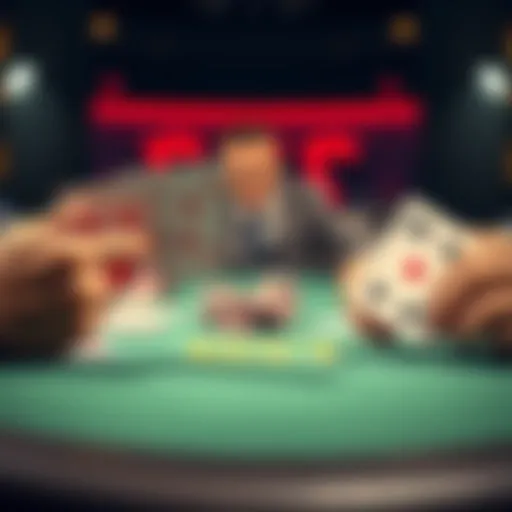 A poker table scene showing a player with a strong hand holding four cards of the same rank, while another player folds his cards, representing a tense moment in an online Omaha game.