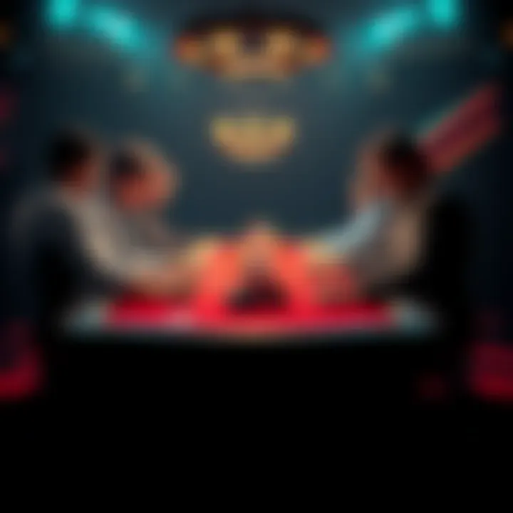 A tense scene of players facing off at a poker table with chips and cards in play