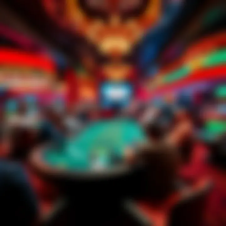 Poker table in Las Vegas A vibrant poker table in a Las Vegas casino filled with players enjoying the game.