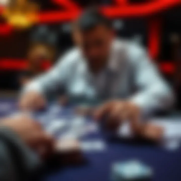 A poker player looking at weak cards on a table, focusing on strategy in a micro stakes game.