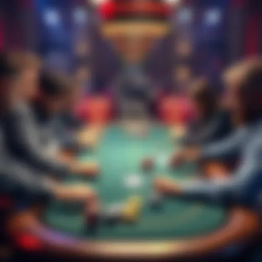 Poker table with weak players A poker table scene showing players making basic moves, highlighting strategies against weaker opponents.