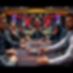 Poker table with players A group of poker players at a table, showing expressions of boredom during a limit poker game.