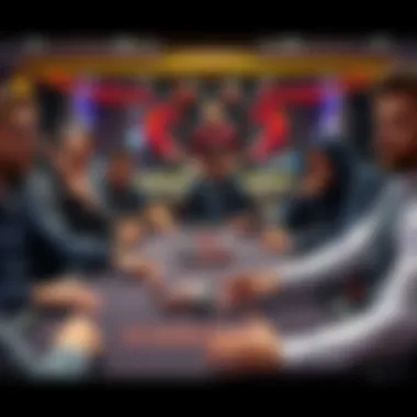 Poker table with players A group of poker players at a table, showing expressions of boredom during a limit poker game.