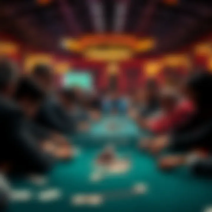 A crowded poker table with players focused on their cards at the WSOP Main Event