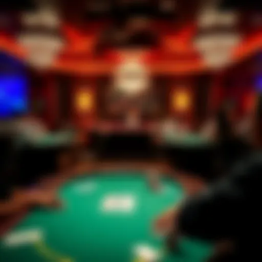 Poker tables at SoCA Casino Two poker tables set up for 2/3 and 5/5 games at SoCA Casino, with players engaged in gameplay and chips on the tables.