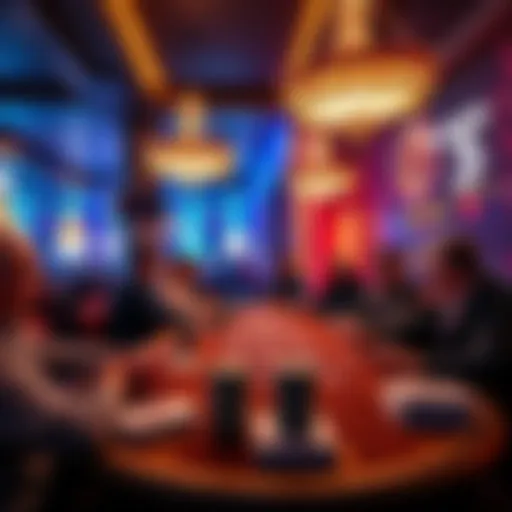 A lively poker scene in Las Vegas with players at a 1/3 table during New Year's Eve.
