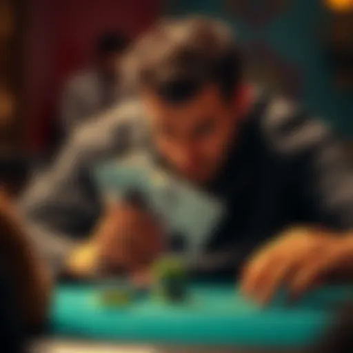 A tense poker scene showing a player with A♦A♣ contemplating a move after a check-jam on the flop of K♥ 7♦ 5♥