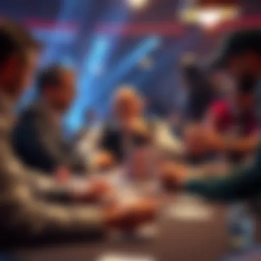 A player facing off against poker legends at a table, with chips and cards in play during a HORSE tournament.
