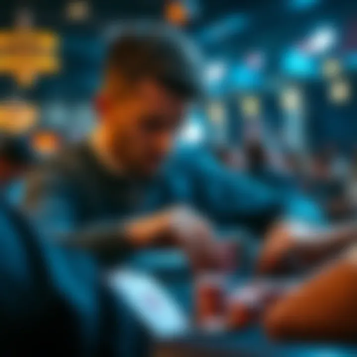 A player engaging in a poker tournament, focused on the cards and chips in front of them, showcasing the intensity of competition.
