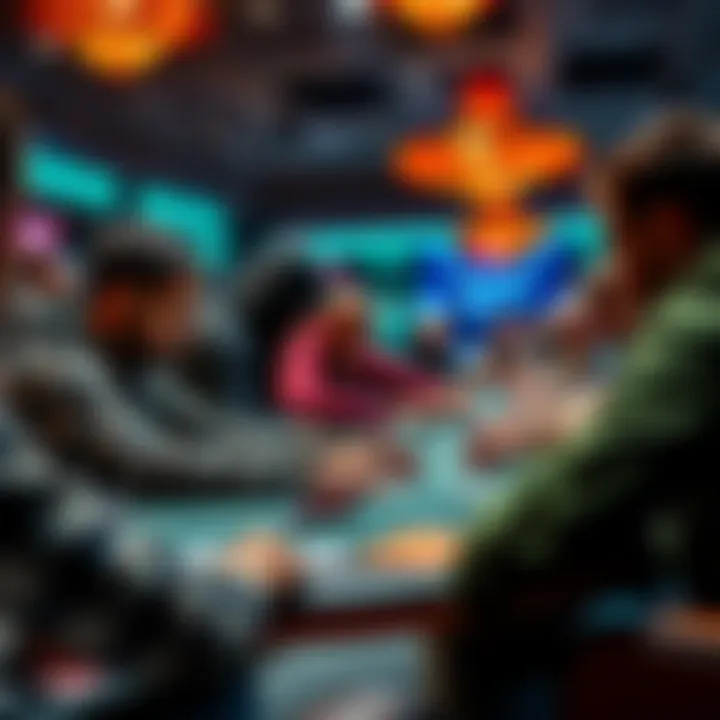 Group of players at a poker table focused on their cards during a tournament