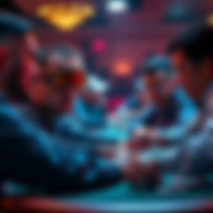 Poker players focused during a tense moment in a tournament, showing concentration and stress as they decide their next moves.