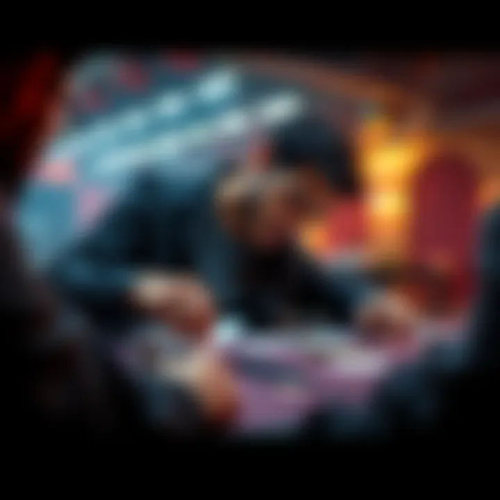 A novice poker player studying strategies at a table with cards and chips, preparing for a tournament.