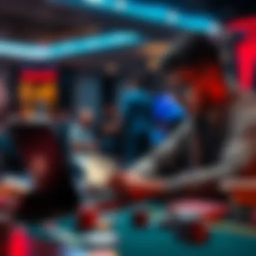 A beginner studying poker strategies with books and a laptop, focusing on improving skills for a major tournament.