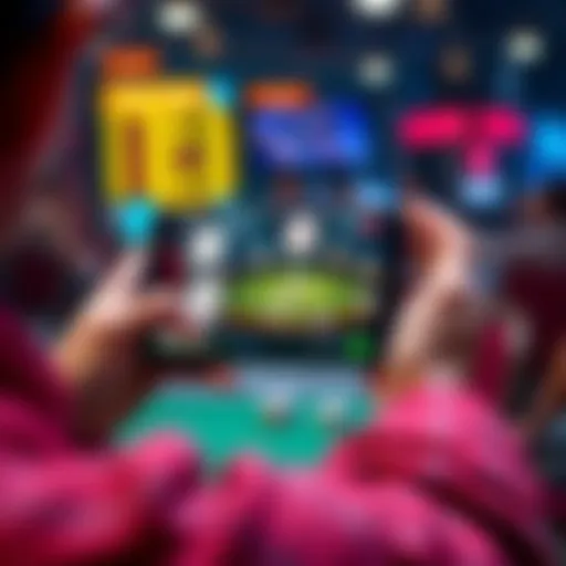 A person playing poker on a mobile app, analyzing game scenarios and decisions
