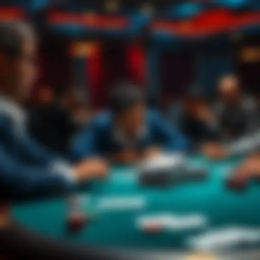 A poker table showing unexpected cards being revealed, with a player looking surprised and others watching closely.