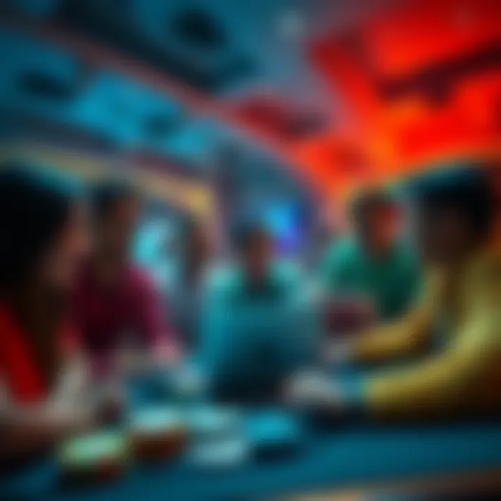A group of people watching a poker vlog on a laptop, showing excitement and interest