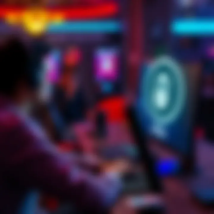 Person playing poker on a computer A person sitting at a desk playing poker online, looking focused on the screen, with a VPN icon displayed