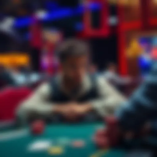 A player looks confused at a poker table as the fake money pot decreases after each betting round.