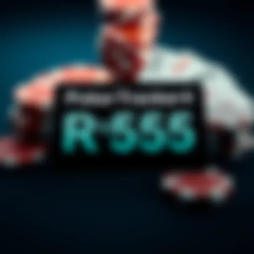 A visual representation of a PokerTracker 4 license for sale, emphasizing the price of R$55 with a background of poker chips and cards.