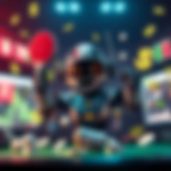 PongBot celebrating a successful day in sports betting, showcasing a winning strategy with graphs and dollar signs around it.