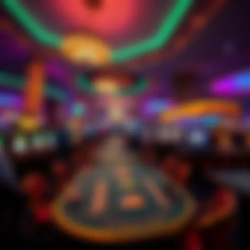 A vibrant scene of people playing at gaming tables in Las Vegas casinos, showcasing excitement and engagement.