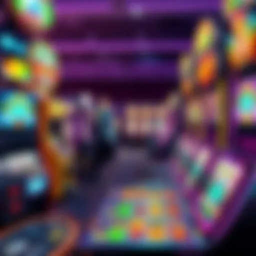 A variety of colorful slot machines in a casino, showcasing different themes and bright lights.