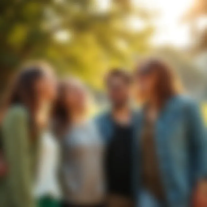 A group of friends laughing and enjoying each other's company in a sunny park, radiating joy and positivity.