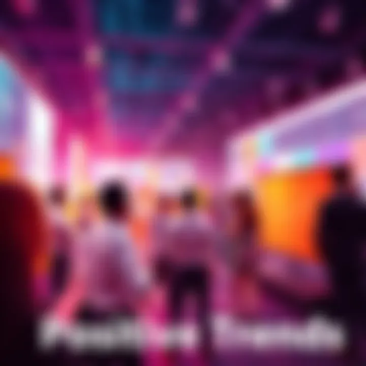 A vibrant scene showcasing people engaging in discussions about current positive trends in business and daily life.