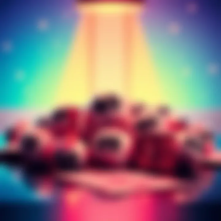 A colorful display of winning Powerball numbers and tickets on a table, with a bright background