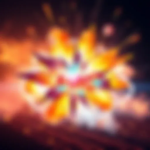 A vibrant explosion symbolizing a strong moment of impact, with bright colors and dynamic shapes bursting outward.